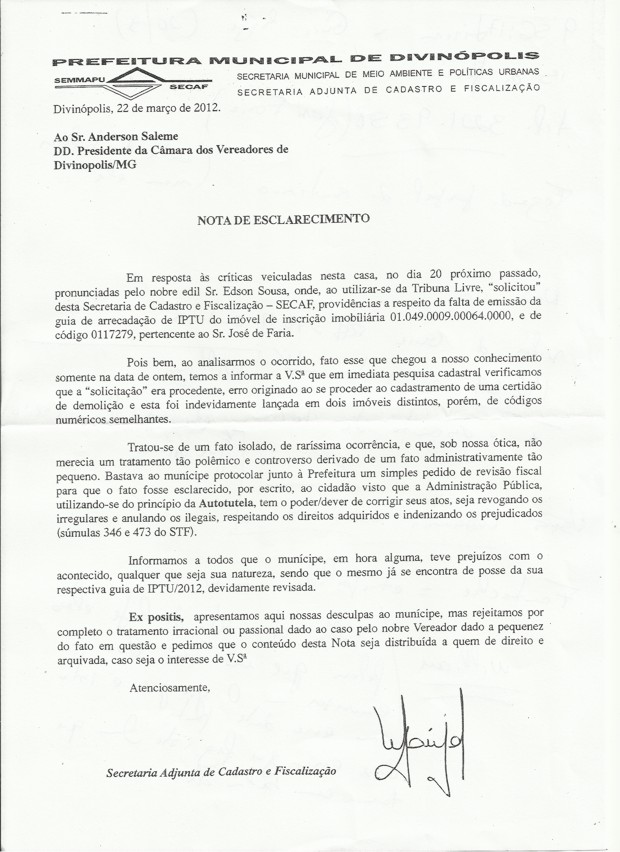 carta secretrio